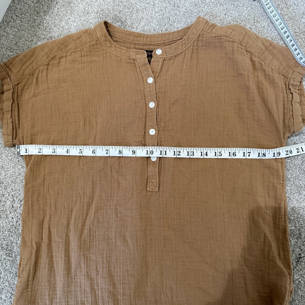 Quince Organic Cotton Gauze Roll Sleeve Henley Shirt Toasted Coconut Brown XS - Picture 7 of 9